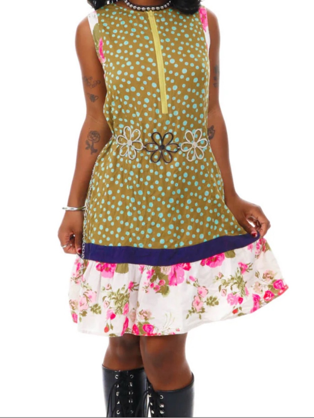 Floral & Polka Dot 60s Mod Inspired Dress ~ Small